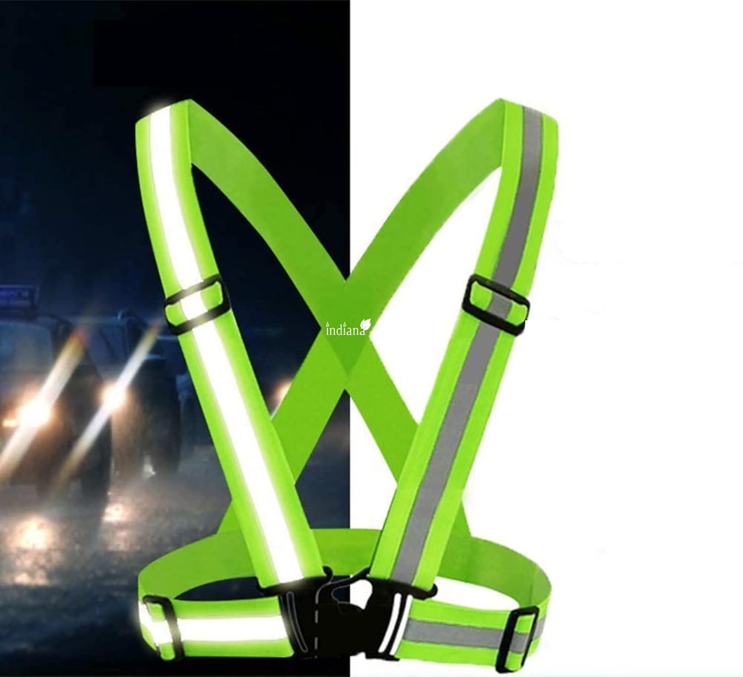 Indiana as offered by nature High Visibility Protective Safety Reflective Vest Belt Jacket, Night Cycling Reflector Strips Cross Belt Stripes Adjustable Vest - Green