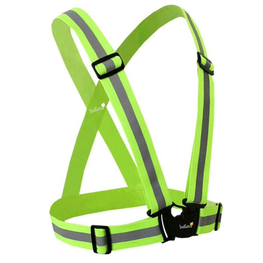 Indiana as offered by nature High Visibility Protective Safety Reflective Vest Belt Jacket, Night Cycling Reflector Strips Cross Belt Stripes Adjustable Vest - Green