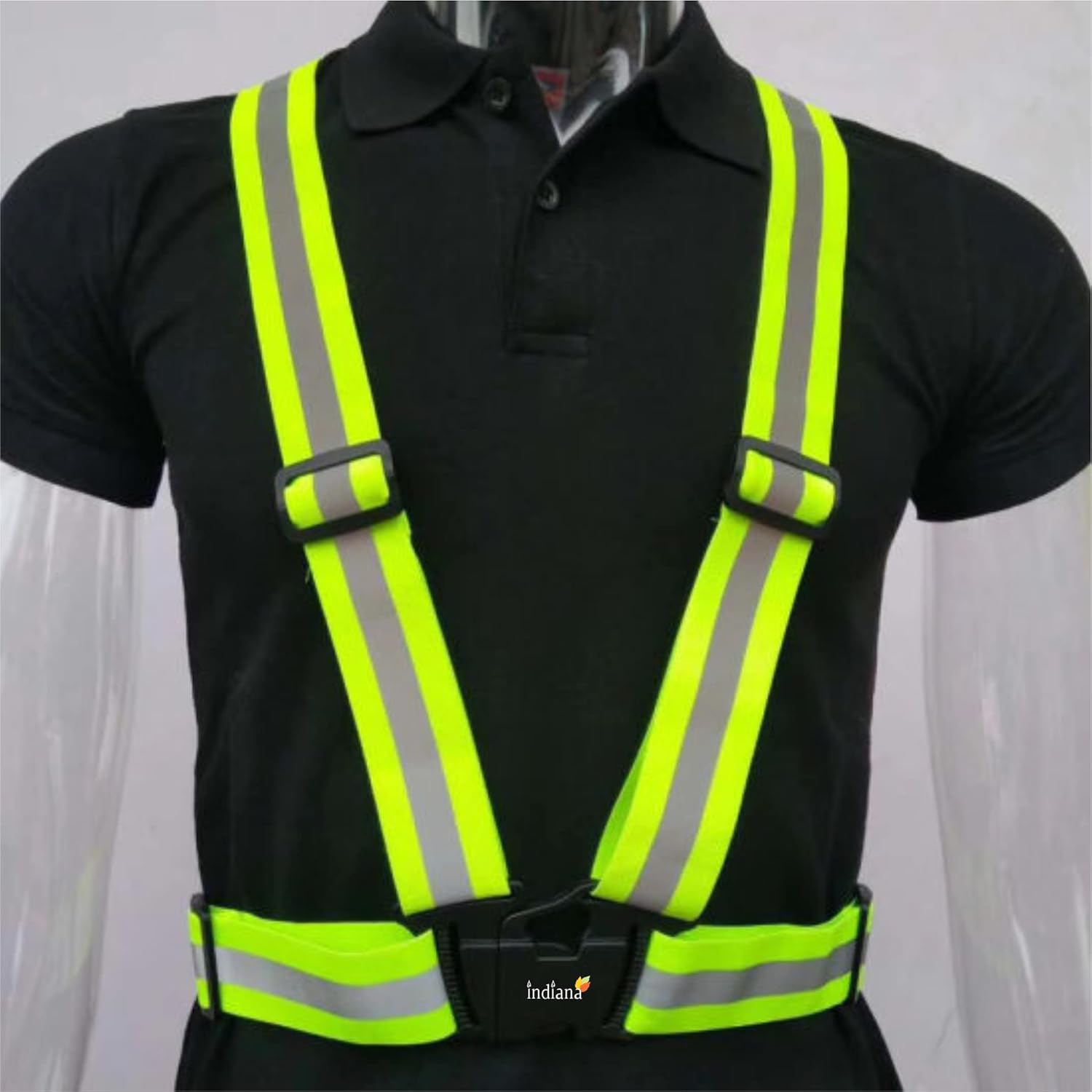 Indiana as offered by nature High Visibility Protective Safety Reflective Vest Belt Jacket, Night Cycling Reflector Strips Cross Belt Stripes Adjustable Vest - Green