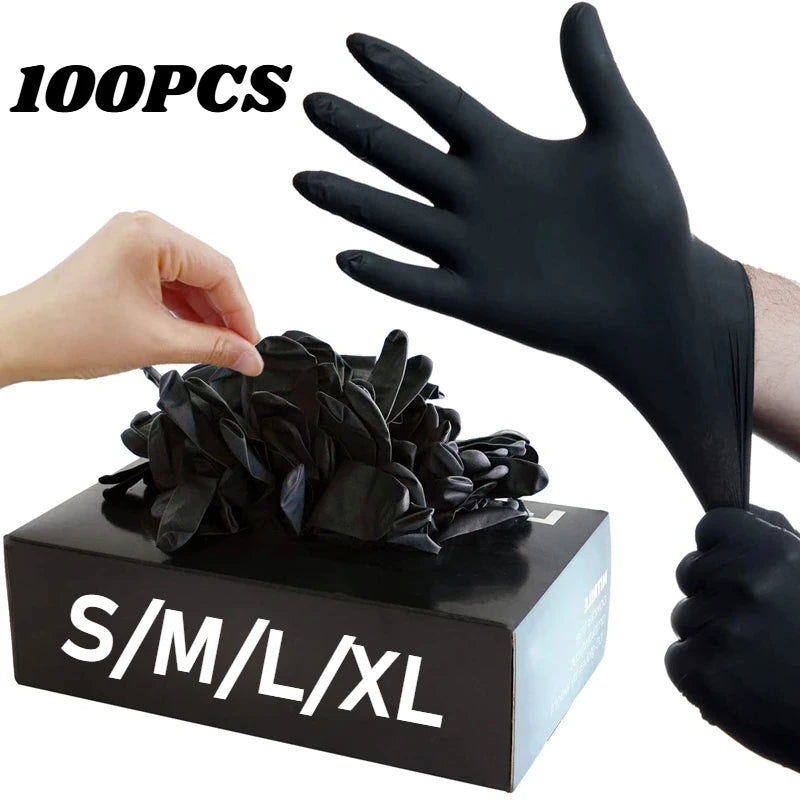 Black Nitrile Disposable Gloves - Latex-Free, Textured for Mechanics, Tattoo Artists, and Hair Dye Use (10/20/50/100PCS)