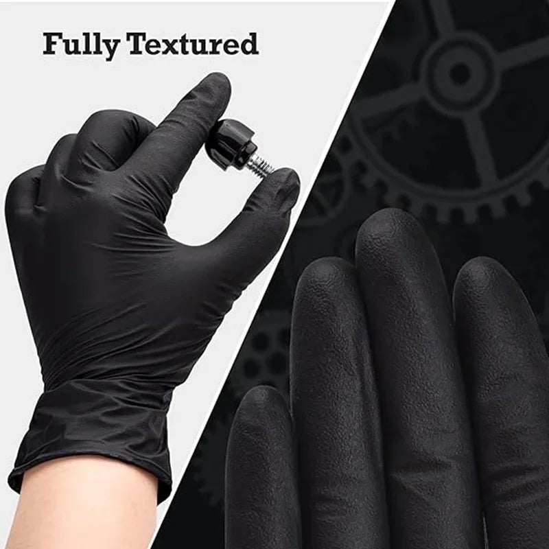 Black Nitrile Disposable Gloves - Latex-Free, Textured for Mechanics, Tattoo Artists, and Hair Dye Use (10/20/50/100PCS)