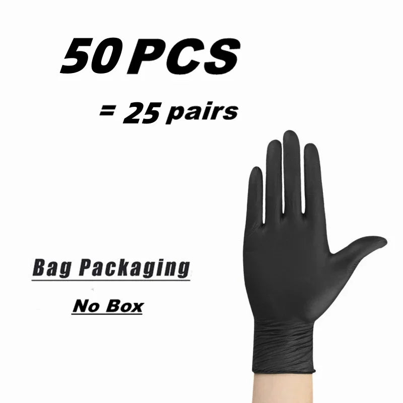Black Nitrile Disposable Gloves - Latex-Free, Textured for Mechanics, Tattoo Artists, and Hair Dye Use (10/20/50/100PCS)