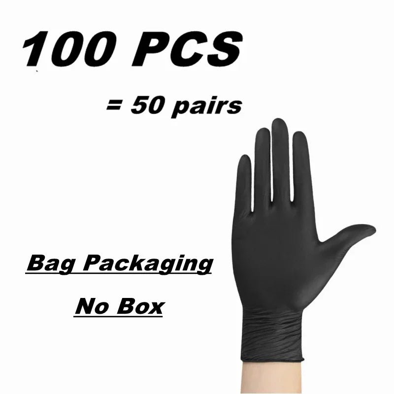 Black Nitrile Disposable Gloves - Latex-Free, Textured for Mechanics, Tattoo Artists, and Hair Dye Use (10/20/50/100PCS)