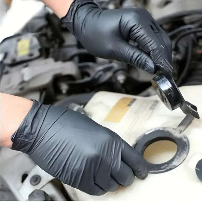 Black Nitrile Disposable Gloves - Latex-Free, Textured for Mechanics, Tattoo Artists, and Hair Dye Use (10/20/50/100PCS)