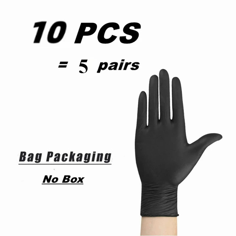Black Nitrile Disposable Gloves - Latex-Free, Textured for Mechanics, Tattoo Artists, and Hair Dye Use (10/20/50/100PCS)